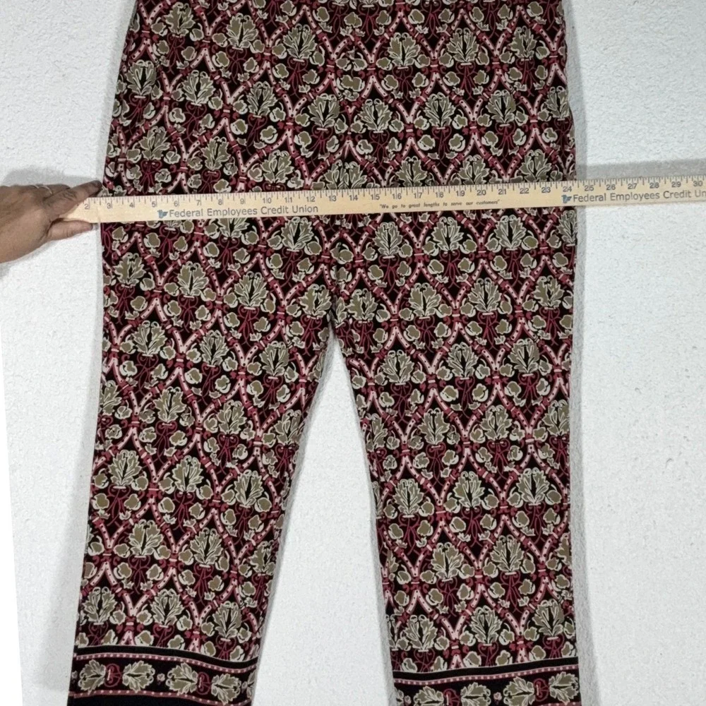 Harold's Red Floral Geometric Cropped Pants - 16 - Cotton Stretch Boho Eclectic
